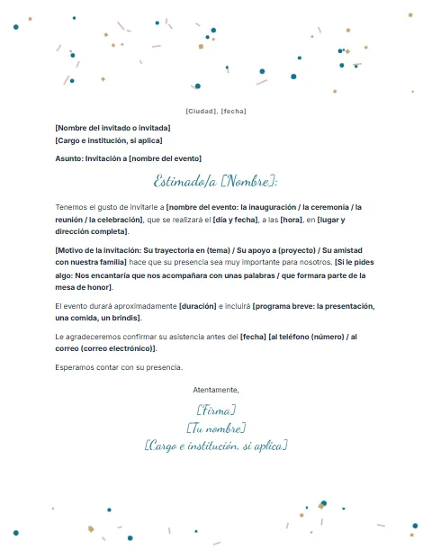 Formato de Carta de Invitación: diseño Celebración