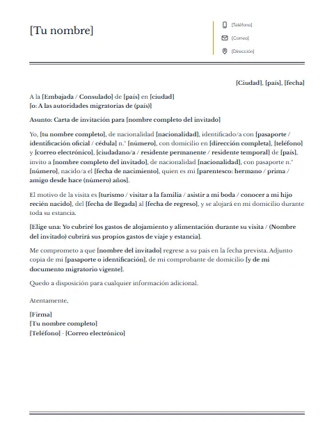 Carta de Invitación para Extranjeros: diseño Columnas