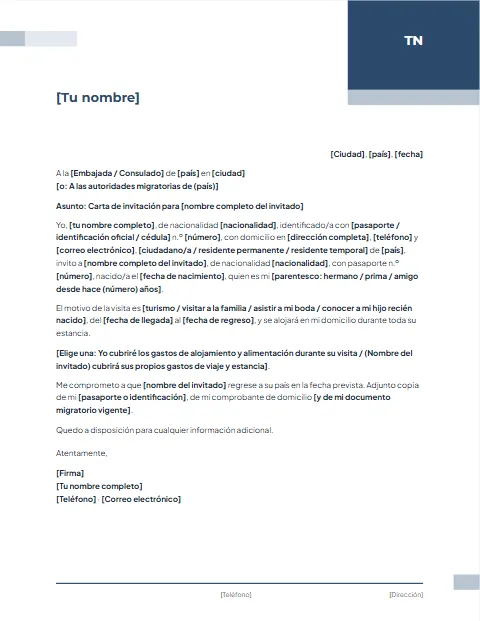 Carta de Invitación para Extranjeros: diseño Corporativo