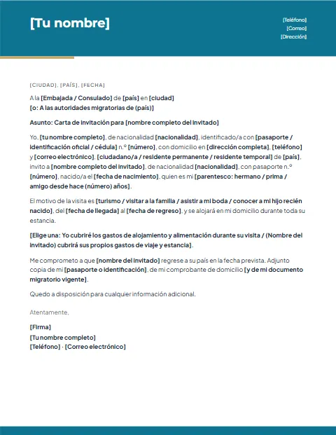 Carta de Invitación para Extranjeros: diseño Moderno