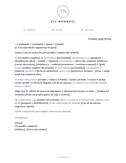 Carta de Invitación para Extranjeros: diseño Monograma