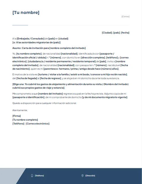 Carta de Invitación para Extranjeros: diseño Pie corporativo