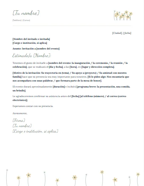 Formato de Carta de Invitación: diseño Pradera