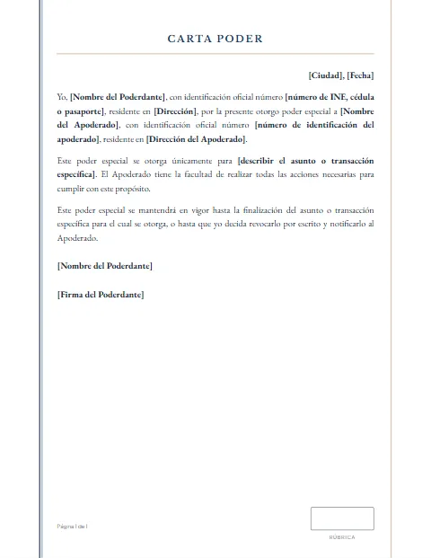 Formato de Carta Poder: diseño Acta