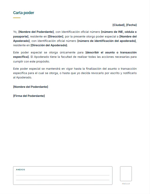 Formato de Carta Poder: diseño Con anexos