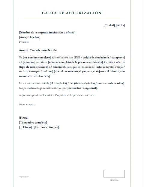 Carta de Autorización: diseño Acta