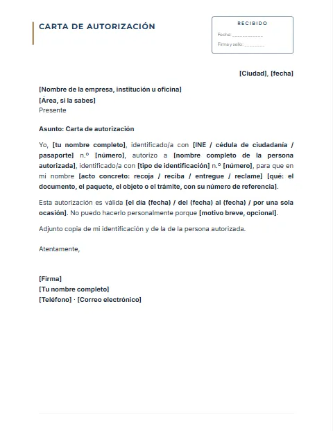 Carta de Autorización: diseño Con acuse