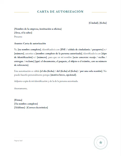 Carta de Autorización: diseño Con sello