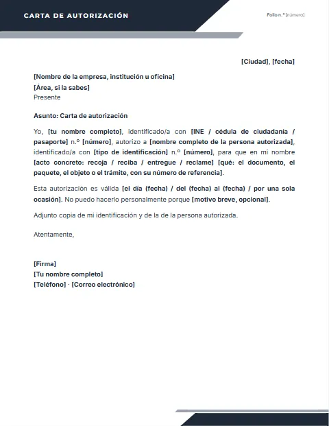 Carta de Autorización: diseño Franja con título