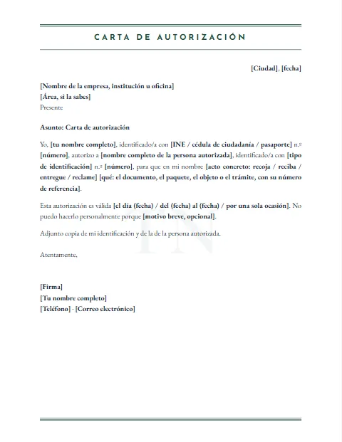 Carta de Autorización: diseño Marca de agua