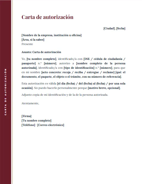 Carta de Autorización: diseño Margen