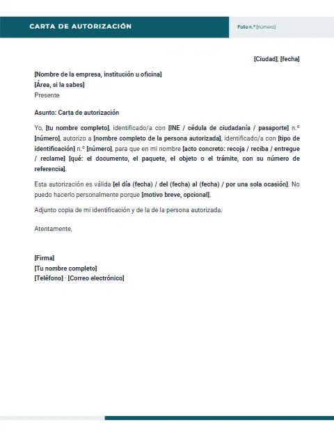 Carta de Autorización: diseño Encabezado partido