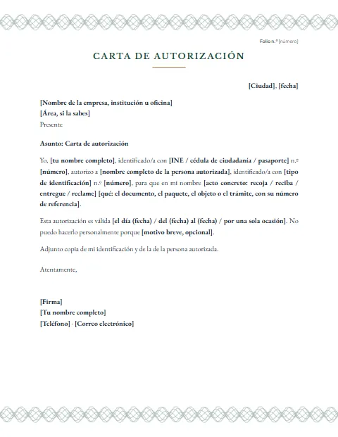 Carta de Autorización: diseño Papel de seguridad