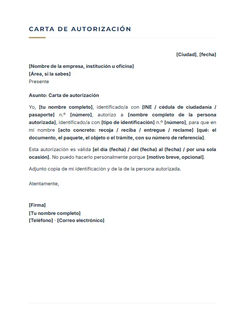 Carta de Autorización: diseño Sobrio