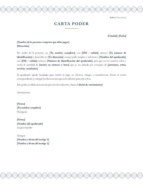 Carta Poder para Cobrar: diseño Papel de seguridad