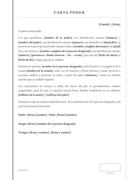 Formato de carta para designar un tutor para descargar en Word
