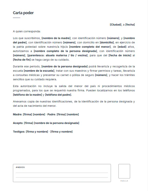 Carta Poder para Designar un Tutor: diseño Con anexos