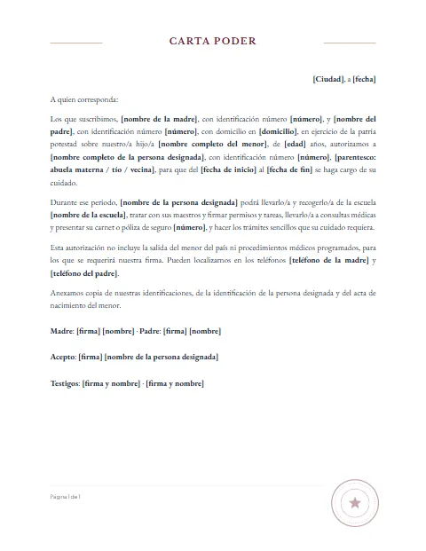 Carta Poder para Designar un Tutor: diseño Con sello