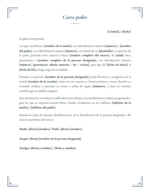 Carta Poder para Designar un Tutor: diseño Esquineros