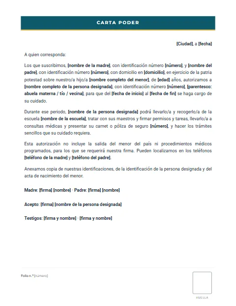 Carta Poder para Designar un Tutor: diseño Formato con huella