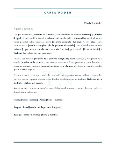 Carta Poder para Designar un Tutor: diseño Marca de agua