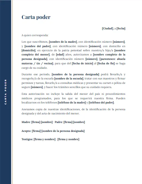 Carta Poder para Designar un Tutor: diseño Margen