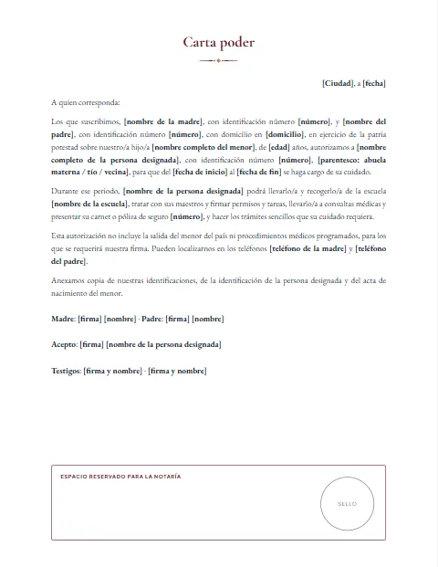 Carta Poder para Designar un Tutor: diseño Para notaría