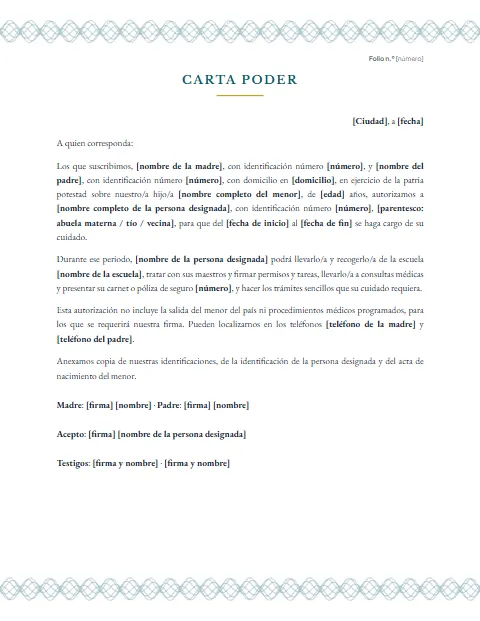 Carta Poder para Designar un Tutor: diseño Papel de seguridad