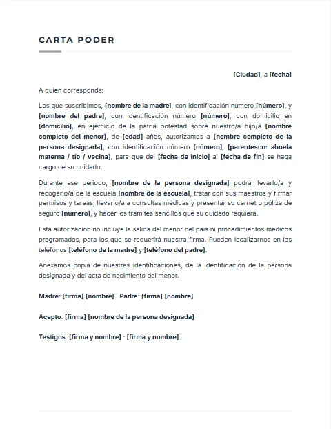 Carta Poder para Designar un Tutor: diseño Sobrio