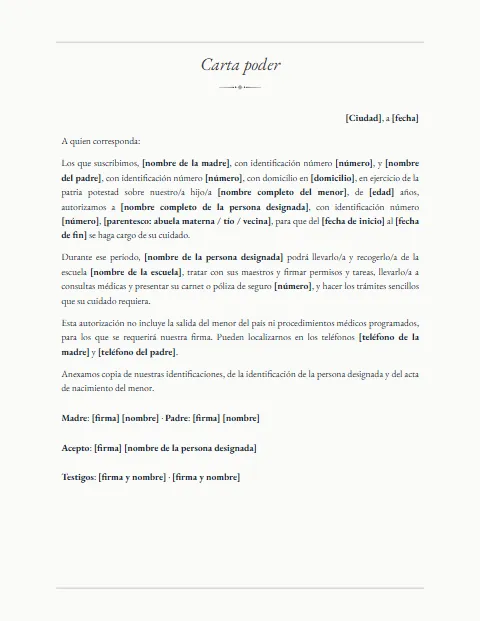 Carta Poder para Designar un Tutor: diseño Tradicional