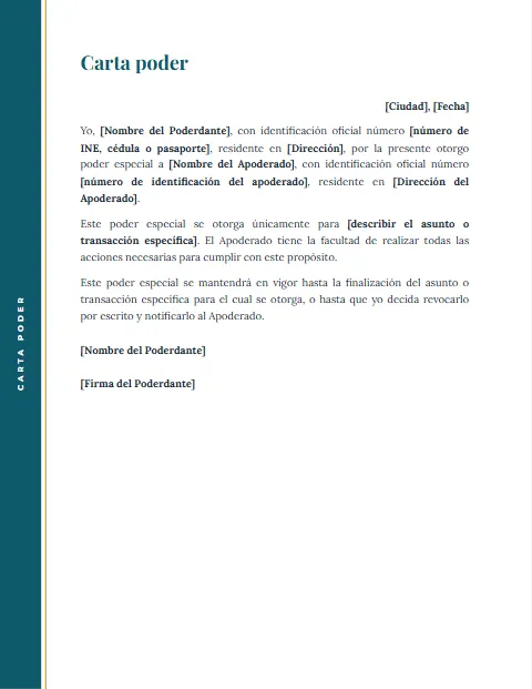Formato de Carta Poder: diseño Margen