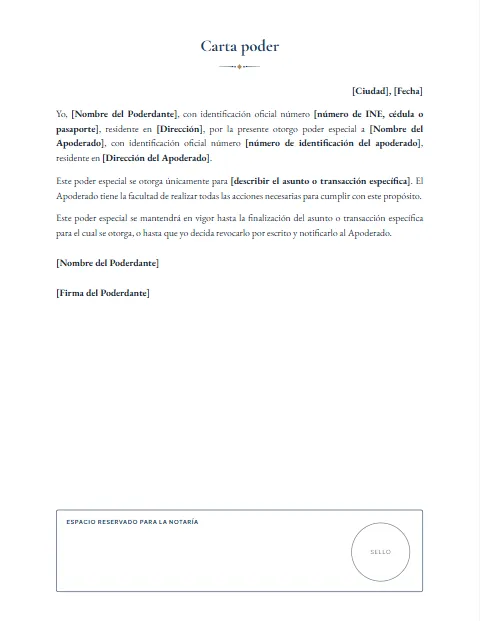 Formato de Carta Poder: diseño Para notaría