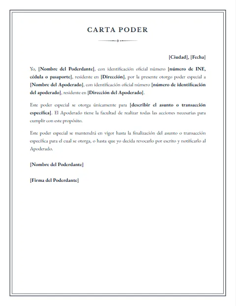 Formato carta poder para descargar