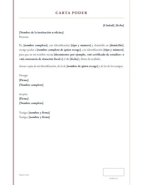 Carta Poder para Recoger Documentos: diseño Acta