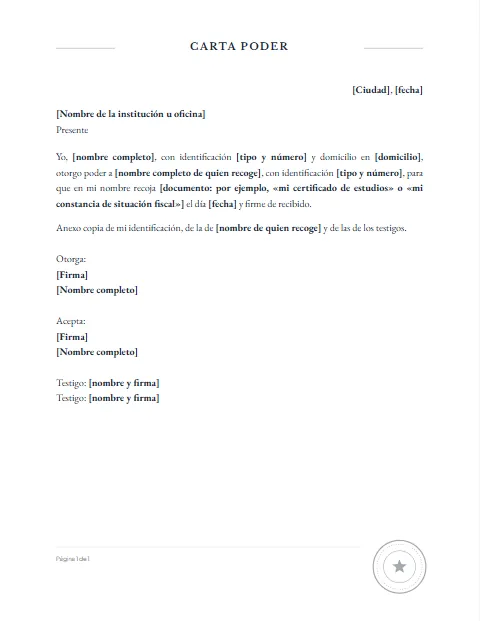 Carta Poder para Recoger Documentos: diseño Con sello