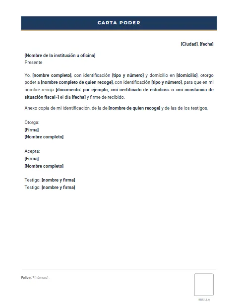 Carta Poder para Recoger Documentos: diseño Formato con huella