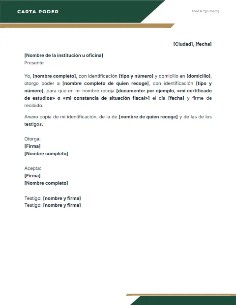 Carta Poder para Recoger Documentos: diseño Franja con título