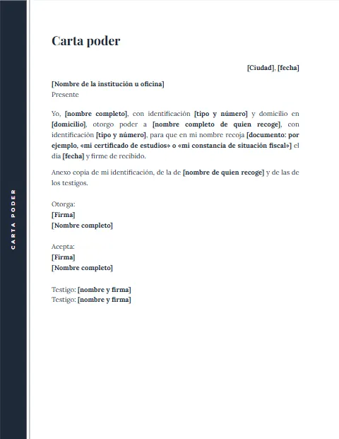 Carta Poder para Recoger Documentos: diseño Margen