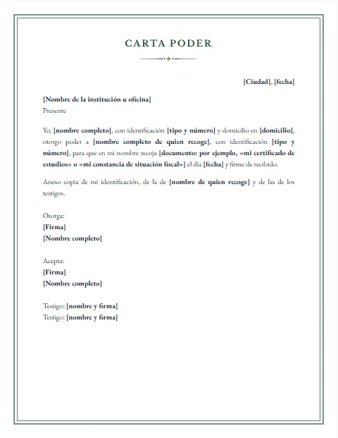 Carta Poder para Recoger Documentos: diseño Notarial