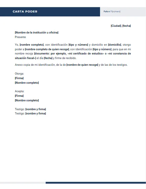 Formato carta poder para recoger documentos