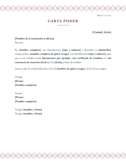 Carta Poder para Recoger Documentos: diseño Papel de seguridad