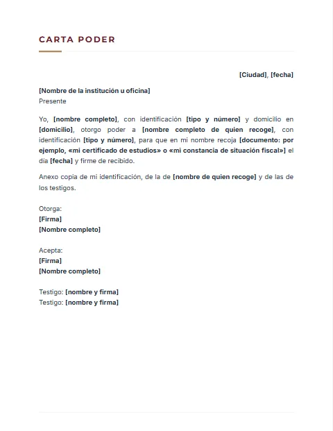 Carta Poder para Recoger Documentos: diseño Sobrio