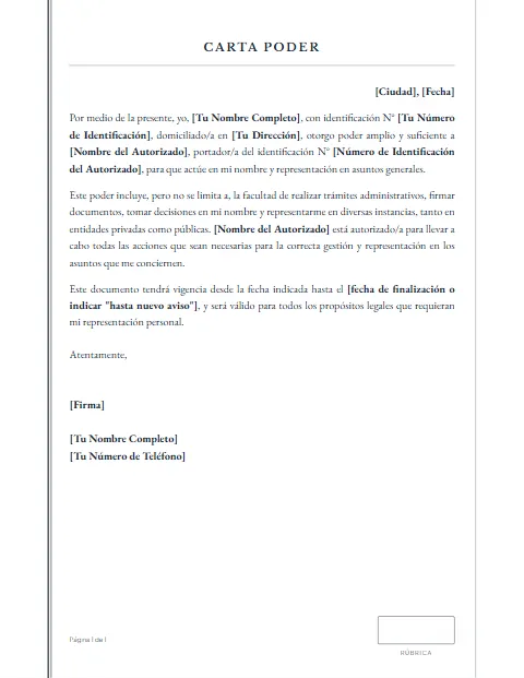 Carta Poder de Representación: diseño Acta