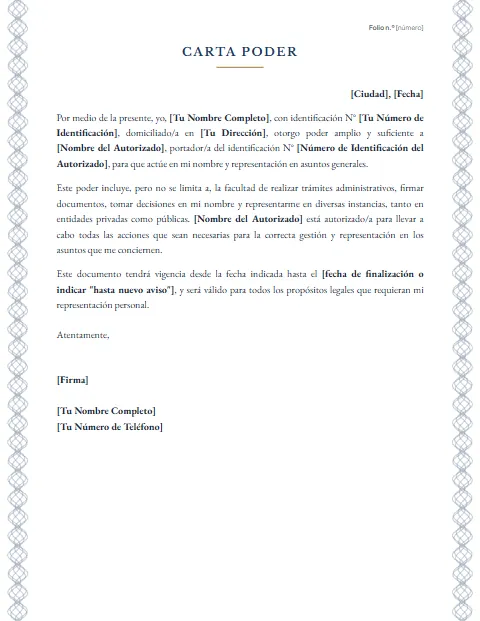 Carta Poder de Representación: diseño Certificado