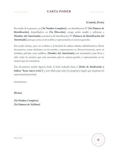 Carta Poder de Representación: diseño Con sello