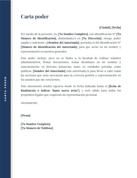 Carta Poder de Representación: diseño Margen