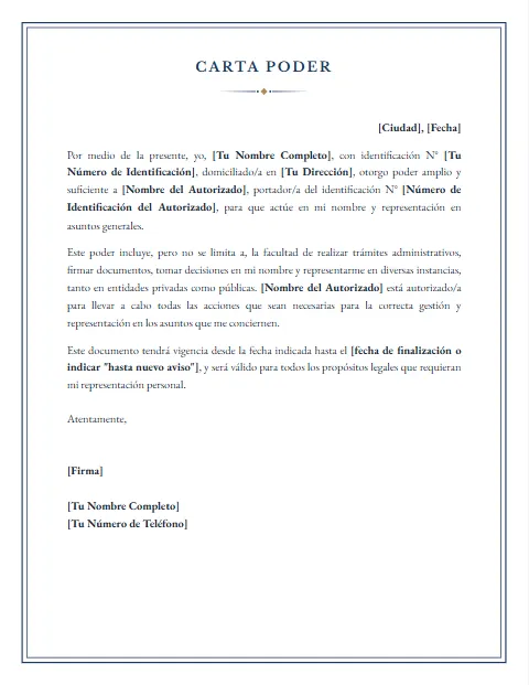 Carta Poder de Representación: diseño Notarial