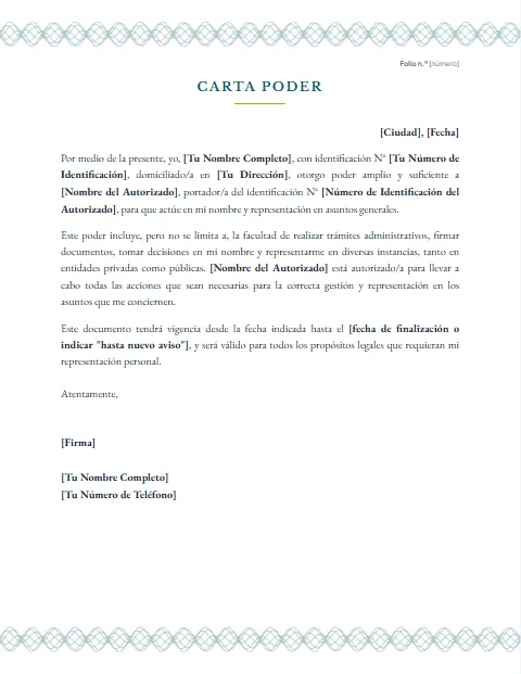 Carta Poder de Representación: diseño Papel de seguridad