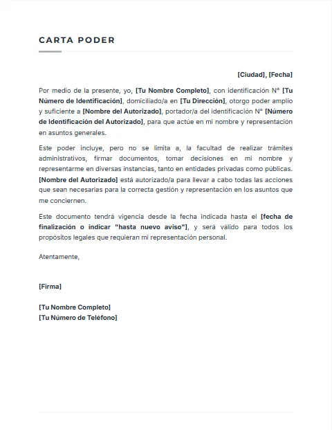 Carta Poder de Representación: diseño Sobrio