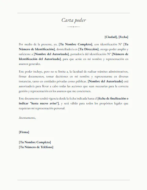 Carta Poder de Representación: diseño Tradicional